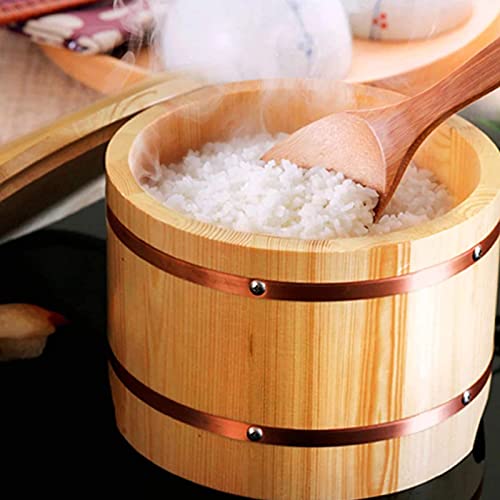 Wooden Sushi Rice Bowl with Lid, Hangiri Sushi Oke Sushi Rice Mixing Tub for Restaurant Home, Kitchen Goods Siz,24cm 9.4in