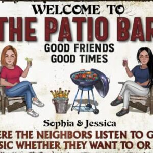 Personalized Classic Metal Sign - Welcome to Patio Bar Grilling Listen to The Good Music Couple Husband Wife Custom Wall Decor for Home Gate Garden Bars Sign Gift vintage metal signs Wall Decoration (Woman - Woman)