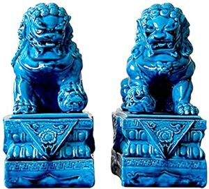 thomm statue chinese feng shui lions sculpture for home office wealth decoration money good luck gather business housewarming gift (color : blue)