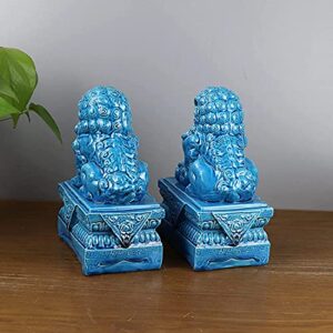 Thomm Statue Chinese Feng Shui Lions Sculpture for Home Office Wealth Decoration Money Good Luck Gather Business Housewarming Gift (Color : Blue)