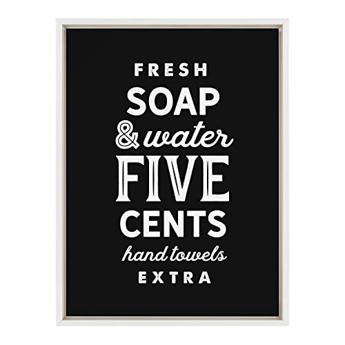 Kate and Laurel Sylvie Fresh Soap Black Framed Canvas Wall Art by Maggie Price of Hunt and Gather Goods, 18x24 White, Vintage Sign Art for Wall