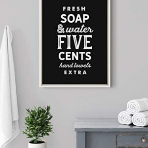 Kate and Laurel Sylvie Fresh Soap Black Framed Canvas Wall Art by Maggie Price of Hunt and Gather Goods, 18x24 White, Vintage Sign Art for Wall