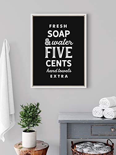 Kate and Laurel Sylvie Fresh Soap Black Framed Canvas Wall Art by Maggie Price of Hunt and Gather Goods, 18x24 White, Vintage Sign Art for Wall