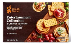 good & gather entertainment collection 6 cracker varieties 13.1 oz. original, wheat, vegetable, classic, cracked pepper and cracked wheat.