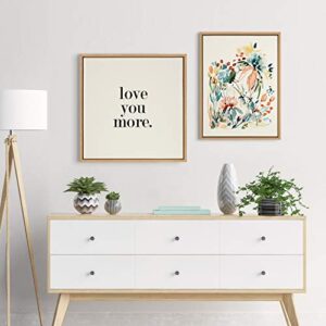 Kate and Laurel Sylvie Love You More Framed Linen Textured Canvas Wall Art by Maggie Price of Hunt and Gather Goods, 24x24 Natural, Adorable Romantic Art for Wall