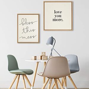 Kate and Laurel Sylvie Love You More Framed Linen Textured Canvas Wall Art by Maggie Price of Hunt and Gather Goods, 24x24 Natural, Adorable Romantic Art for Wall