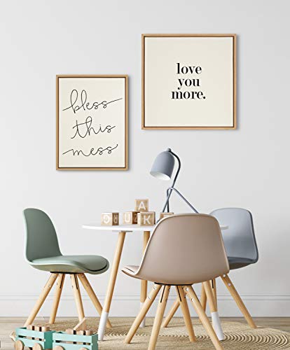 Kate and Laurel Sylvie Love You More Framed Linen Textured Canvas Wall Art by Maggie Price of Hunt and Gather Goods, 24x24 Natural, Adorable Romantic Art for Wall