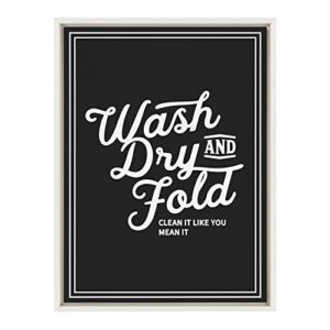 kate and laurel sylvie wash dry and fold framed canvas wall art by maggie price of hunt and gather goods, 18×24 white, retro laundry sign for wall