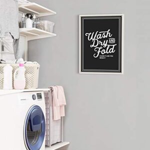 Kate and Laurel Sylvie Wash Dry and Fold Framed Canvas Wall Art by Maggie Price of Hunt and Gather Goods, 18x24 White, Retro Laundry Sign for Wall