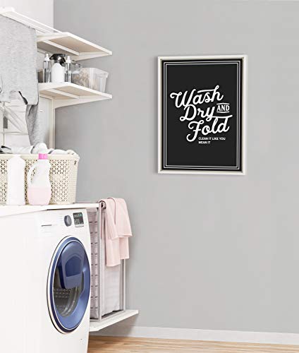 Kate and Laurel Sylvie Wash Dry and Fold Framed Canvas Wall Art by Maggie Price of Hunt and Gather Goods, 18x24 White, Retro Laundry Sign for Wall