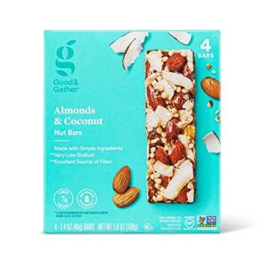 organic almonds and coconut fruit and nut bar gluten free nutrition healthy snack with calcium, iron and potassium, 4 bars
