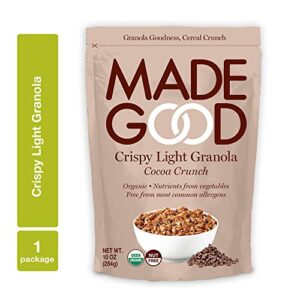 made good crispy light granola nutfree gluten free, allergy friendly, usda certified organic ingredients, vegan, nongmo nutrients from a full serving of vegetables, cocoa crunch, 10 ounce (pack of 1)