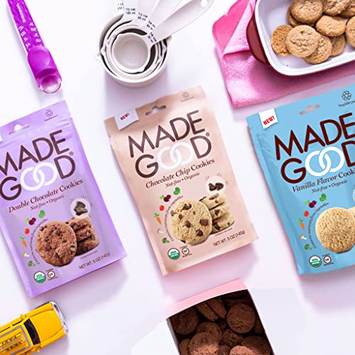 MadeGood Cookies Variety Pack - Vanilla, Double Chocolate & Chocolate Chip - gluten-free Cookies - 6 Pouches, 5 oz. Each - Recyclable Packaging
