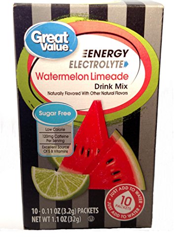 Great Value Sugar Free, Low Calorie ENERGY Watermelon Limeade Drink Mix (Pack of 6)