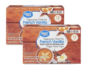 great value cappuccino coffee and hot drink single serve pods, 12 count (french vanilla cappuccino, pack of 2)