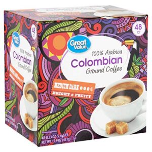 great value medium roast single serve coffee cups, 100% colombian, 48 ct (pack of 2)