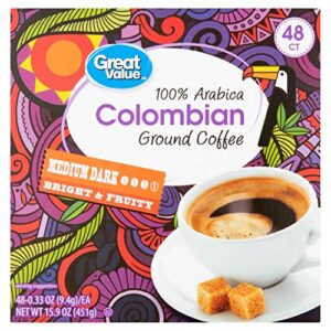 Great Value Medium Roast Single Serve Coffee Cups, 100% Colombian, 48 Ct (Pack of 2)