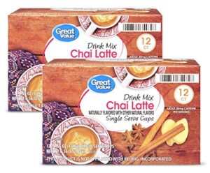great value cappuccino coffee and hot drink single serve pods, 12 count (chai latte, pack of 2)