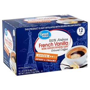 great value french vanilla ground coffee single serve cups, light roast, 12 count