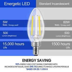 ENERGETIC SMARTER LIGHTING LED Candelabra Light Bulbs B10, Daylight 5000K, E12 Base, 60 Watt Equivalent Chandelier LED Edison Bulbs, Dimmable, 8 Pack