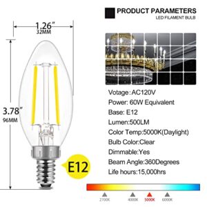 ENERGETIC SMARTER LIGHTING LED Candelabra Light Bulbs B10, Daylight 5000K, E12 Base, 60 Watt Equivalent Chandelier LED Edison Bulbs, Dimmable, 8 Pack