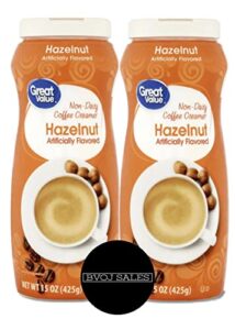 great value coffee creamer, hazelnut coffee creamer bundle. includes two (2) 15 fl oz bottle of great value hazelnut coffee creamer and (1) coffee coaster with bvoj sales logo included in every order (hazelnut)
