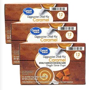 great value cappuccino coffee and hot drink single serve pods, 12 count (caramel cappuccino, pack of 3)