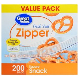 great value zipper square snack bags value pack, 200 count