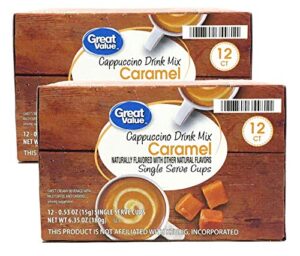 great value cappuccino coffee and hot drink single serve pods, 12 count (caramel cappuccino, pack of 2)