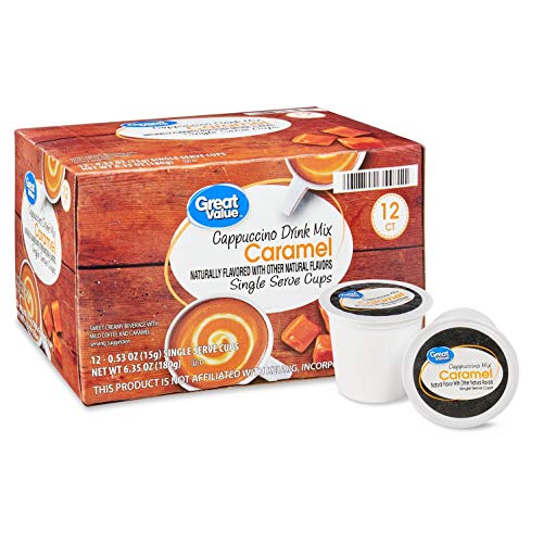 Great Value Cappuccino Coffee and Hot Drink Single Serve Pods, 12 Count (Caramel Cappuccino, Pack of 2)