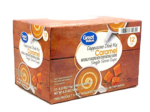 Great Value Cappuccino Coffee and Hot Drink Single Serve Pods, 12 Count (Caramel Cappuccino, Pack of 2)