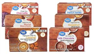 great value cappuccino coffee and hot drink single serve pods, 12 count (variety pack, pack of 6)