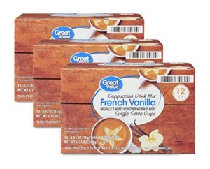 great value cappuccino coffee and hot drink single serve pods, 12 count (french vanilla cappuccino, pack of 3)