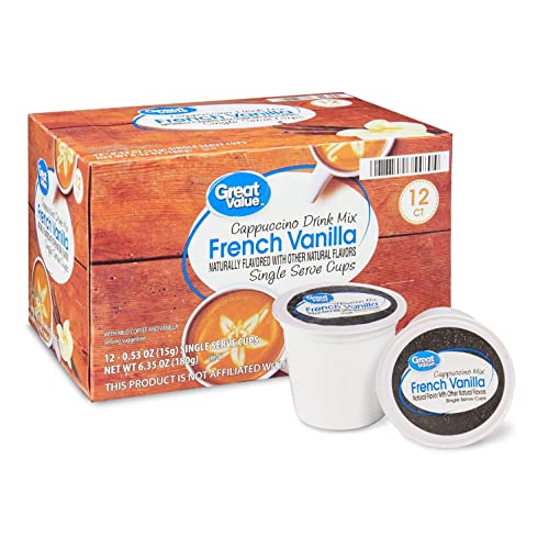 Great Value French Vanilla Cappuccino Mix Coffee Pods, Medium Roast, 18 Count (Pack of 2)