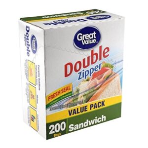 great value double zipper sandwich bags, 200 count add a ribbon to turn treats like cookies or candy into a quick gift