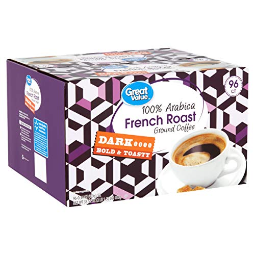 Great Value 100% Arabica French Roast Coffee Pods, Dark Roast, 96 Count