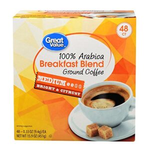 great value breakfast blend medium roast coffee k-cups, 0.33 oz, 48 count