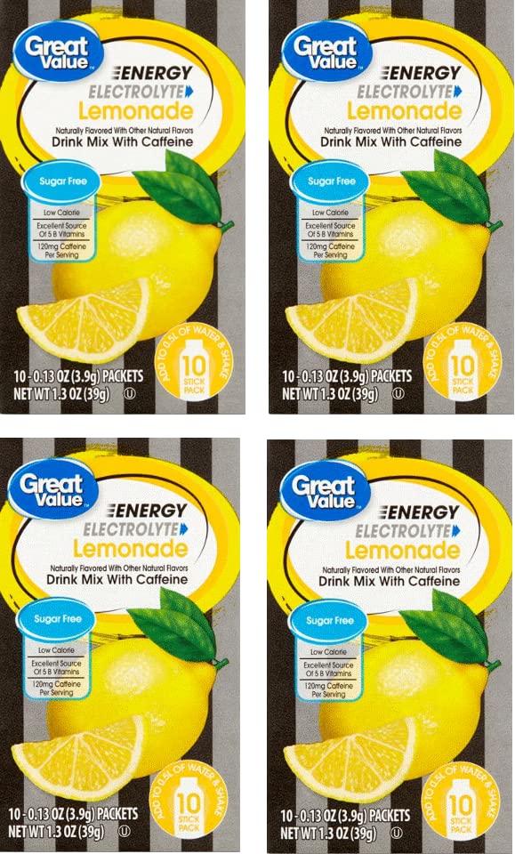 Great Value Sugar Free, Low Calorie ENERGY Lemonade Drink Mix Electrolyte .4 pack, -102021-v3