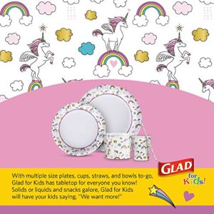 Glad for Kids Paper Plates, Small Round Paper Plates with Cute Designs for Kids Heavy Duty Disposable Soak Proof Microwavable Paper Plates for All Occasions, Unicorns, 7 Inch, 20 Count