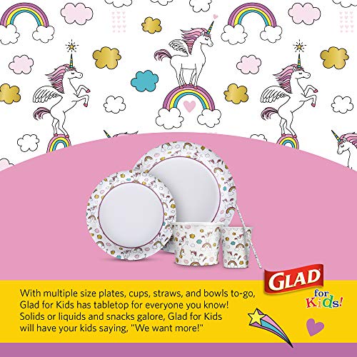 Glad for Kids Paper Plates, Small Round Paper Plates with Cute Designs for Kids Heavy Duty Disposable Soak Proof Microwavable Paper Plates for All Occasions, Unicorns, 7 Inch, 20 Count