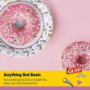 Glad for Kids Paper Plates, Small Round Paper Plates with Cute Designs for Kids Heavy Duty Disposable Soak Proof Microwavable Paper Plates for All Occasions, Unicorns, 7 Inch, 20 Count