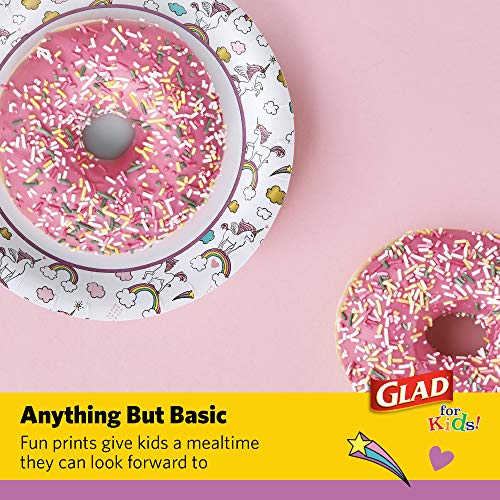 Glad for Kids Paper Plates, Small Round Paper Plates with Cute Designs for Kids Heavy Duty Disposable Soak Proof Microwavable Paper Plates for All Occasions, Unicorns, 7 Inch, 20 Count