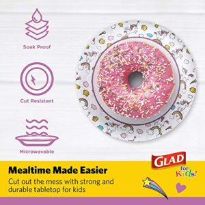 Glad for Kids Paper Plates, Small Round Paper Plates with Cute Designs for Kids Heavy Duty Disposable Soak Proof Microwavable Paper Plates for All Occasions, Unicorns, 7 Inch, 20 Count