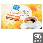 Great Value 100% Arabica Breakfast Blend Coffee Pods, Medium Roast, 96 Count- 0.33 oz each