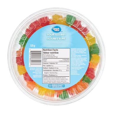 Great Value, Tub of Sour Jujubes Candy, 525g/1.2lbs., {Imported from Canada}