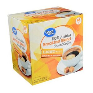 great value breakfast blend ground coffee k-cup packs, medium roast, 48 count