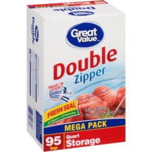 Great Value Double Zipper Quart Size Storage Bags, 95 count