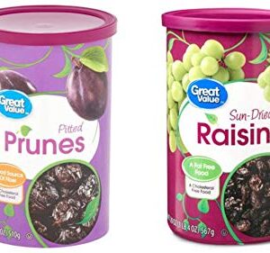 (2 pack) Great Value Pitted Dried Prunes, 18 oz and (2 pack) Great Value Sun-Dried Raisins, 20 oz