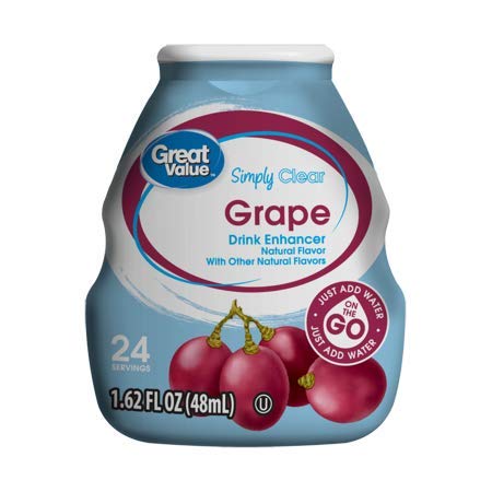 Great Value SIMPLY CLEAR drink flavor enhancer. No artificial colors. Kosher. Gluten Free 6 bottles Grape (2) + Strawberry Lemonade (2) + Strawberry Watermelon (2) (CLEAR - Flavor Enhancer 6 bottles)