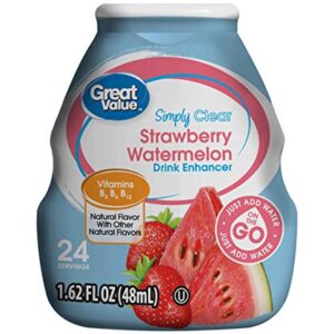 Great Value SIMPLY CLEAR drink flavor enhancer. No artificial colors. Kosher. Gluten Free 6 bottles Grape (2) + Strawberry Lemonade (2) + Strawberry Watermelon (2) (CLEAR - Flavor Enhancer 6 bottles)